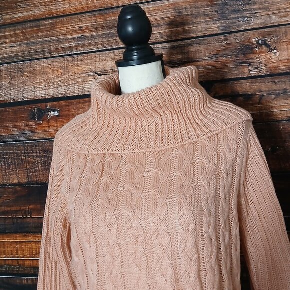 St Johns Bay Tunic Sweater Size L Pink Cable Knit Cowl Neck Long - Picture 7 of 9